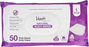 Veeda Natural Cotton Body Wipes, PH Balanced, Hypoallergenic Body Wipes Safe for Sensitive Skin, 50 Count