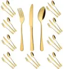 30 Pcs Gold Flatware Set for 10 Stainless Steel Silverware Cutlery Golden Din...