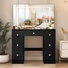 Vanity Table Set with LED Mirror Makeup Dressing Table Dresser Desk Black AU