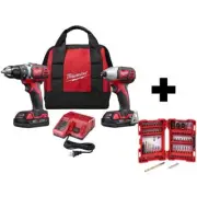 Milwaukee Drill Driver/Impact Driver Combo Kit 18V Li-Ion Cordless w/ Bit Set