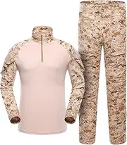 [Cambkatl] Men's Camo Tracksuit 1/4 Zip Stand Collar Tactical Combat Shirt and Pants Set Long Sleeve Hunting Military Uniform
