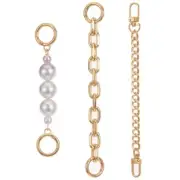 JJUNW 3Pcs Pearl Bead Purse Chain, Metal Bag Strap Replacement, Purse Extender