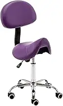 Purple Saddle Stool with Backrest Height Adjustable Rolling Swivel Wheel for Lab Clinic Dentist Salon