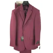 LUCCI Men's Burgundy Suit 2 Piece 2 Button Classic Fit Flat Front Pants Size 36R