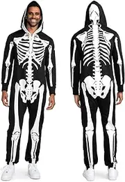 [Tipsy Elves] Halloween Skeleton Costume Jumpsuit with Front and Back Skeleton Bone Print for Men