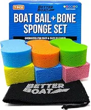 Extra Large Boat Bail Sponge and Bone Sponge Set, 6 Pack Cellulose and Soft Touch Sponges for PWC, Kayak, Pontoon, or Car Washing and Cleaning, Includes Storage Bag