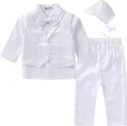 [Booulfi] Christening Outfit for Boys Suits Tuxedo with Shirt Pants Vest Shoes Hat 2nd Birthday Outfit Baby Boy Clothes 2-3 Years, White-47, 2-3 Years