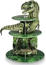 Censen 3 Tier Dinosaur Cupcake Stand Party Decorations Dinosaur Theme Cupcake Holder Decorations Dinosaur Dessert Tower for Kids Dinosaur Jungle Theme Party Birthday Supplies(Realistic)