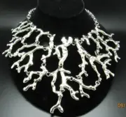 KENNETH J LANE KJL LARGEST SILVER TONE CORAL BRANCH NECKLACE RUNWAY NIB