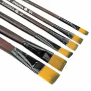 Art Artist Supplies 6 Brown Nylon Paint Brushes Flat Head Absorbent Flexible Bristles Water Coloring/Acrylic Brushes