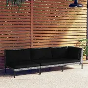 3 Piece Garden Lounge Set Dark Grey Half Round Poly Rattan, Garden Sofa