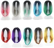 Mikinona Gradient Bob Wig Women's Synthetic Hair Wig Lace Comfortable for Daily Use Party Fancy Dress and Cosplay