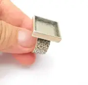 Square Antique Silver Ring Blank Settings, Cabochon Mounting Adjustable Resin
