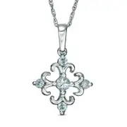 Aquamarine Square Fleur-de-Lis Pendant in Sterling Silver