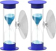 Hourglass Sand Timer 5 Minute with Suction Cup - Set of 2 Small, Unbreakable Sand Watch 5 Min Sucker, Small Blue Sand Clock 5 Minute, Plastic Hour Glass Sandglass Timer for Kids, Games, Classroom