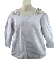 Off Shoulder Shirt Top Double Strap Button Front Size UK 14 Washed Grey