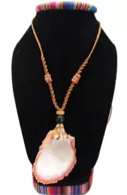 Peruvian Necklace Woven in Macrame Thread and Nazca Sea Shell