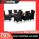 Outdoor Dining Set 9 Piece Cushions Black Rattan Cream White Table 7682