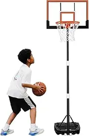 Basketball Hoop with 28-44 Inch Backboard and 2 Wheels, Basketball Hoop Outdoor 3.2-10 FT Adjustable Height for Kids/Adults Outdoor/Indoor
