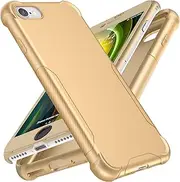 ORETECH Compatible with iPhone SE 2022 Case, iPhone SE 2020 Case iPhone 7/8 with[2X Tempered Glass Screen Protector] Full Body Heavy Duty Slim Hard PC Soft TPU Protective Cover for iPhone SE 3/2-Gold
