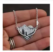 MOUNTAIN SUN FOREST LANDSCAPE pendant 20" 925 Sterling Silver plated Necklace