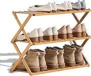Kwude 2 to 5 Tier Foldable Bamboo Shoe Rack, Multi Tier Shoe Organizer, 3 Tier (27" Wide), Minimalist Style, Free Standing, Tiered Shelf, 5 Shelves