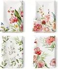 Watercolor Flower Tea Towels, 100% Cotton Kitchen Towel Set Pink