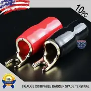GOLD PLATED SPADE FORK 8AWG GAUGE TERMINAL BLACK RED 10 PCS INSULATED CONNECTOR