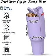 30OZ CUP 2-IN-1 DRINK SEPARATOR REUSABLE SILICONE LINER FOR STANLEY CUPS-PURPLE
