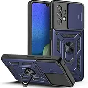 Compatible with Samsung Galaxy A73 5G Phone Case,Compatible with Samsung Galaxy A73 5G SM-A736B Magnetic Bracket [PC+TPU] 2 in 1 Slide Lens Kickstand Blue