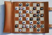 14.5in Vegan Leather Chess and Checkers Set Foldable Handmade