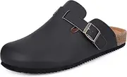 [ZUSERIS] Clog Men's Mules Women's Slippers Unisex Cork Footbed Garden Shoes Women Closed Slides Adjustable Slippers, Black, 11.5 US