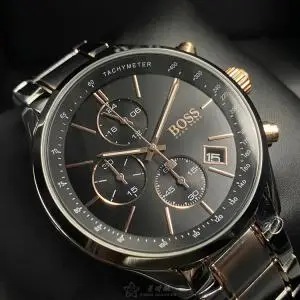 星晴錶業 BOSS伯斯手錶編號:HB1513473 黑色錶盤銀錶殼石英機芯三眼 完美造型設計，實屬佳作