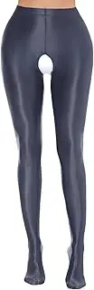 [KEOYA] Women's Open Crotch Oil Shiny Pantyhose High Waist Control Top Silky Oily Footed Tights Stockings