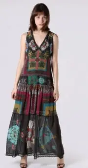 Desigual NWT Nicole Aztec Southwestern Print Boho Maxi Dress Sz 8, 42 EU