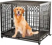 Heavy Duty Dog Cage with Multi-Purpose Detachable Tray, Spacious Indoor Dog House, Movable Furniture Style Dog Cage