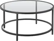 Yaheetech 36" Round Glass Coffee Table, Black Circle Coffee Table Modern Center Table with Glass Top, Small Coffee Table for Living Room, Office & Apartment