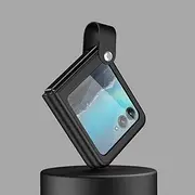 [Jarttarn] Compatible with Motorola Razr 40 Ultra Case, [Slim & Lightweight] PU Leather Back Cover PC Frame with Hand Strap Ring Holder Protective Case for Moto Razr 40 Ultra (Black)