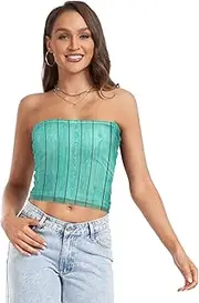 [RPLIFE] Turquoise Wooden Planks Womens Crop Tube Top Sheer Tube Tops, Strapless Tops Women, Summer Tube Tops for Women (S)