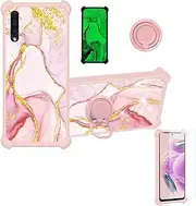 Case for Samsung Galaxy A50 Phone Case Cover [with 1*Tempered Glass Screen Protector][Hard PC + Soft Silicone][Ring Support] [Gold Glitter+Luminous] JSF-FDL