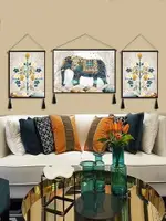 美式客廳裝飾畫掛布壁毯玄關沙發背景墻畫發財樹大象油畫布藝掛毯