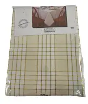Aspen Alpine PLAID 60” x 84” Oval Gold and White Tablecloth 100 % Cotton Sierra