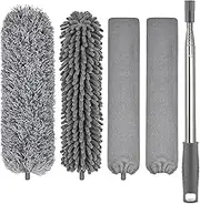 FUUNSOO Telescopic Washable Duster - Long Extendable 75-250 cm, Bendable with Telescopic Rod, Dust Brush (Grey)