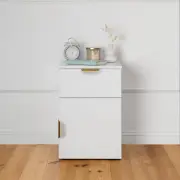 Porto Bedside Table - White - Slim - Pull Brass