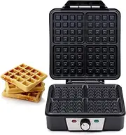 alpina Belgian Waffle Maker - Waffle Maker with Non-Stick Coating - Belgian Waffle Iron for up to 4 Waffles - Waffle Maker 1200 W - Small Waffle Iron - Black