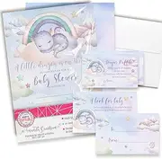 Baby Shower Invites for Girls – Little Dragon Baby Shower Invitation Bundle with Diaper Raffle Tickets, Book Request Cards & Envelopes. Set of 20 5X7 Enchanted Dragon Land Invitation Kit Sets