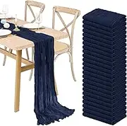 24 Pack Navy Blue Cheesecloth Table Runner 13FT, Boho Gauze Table Runner Long Romantic Sheer Fabric Cheese Cloth Table Runners for Wedding Bridal Shower Party Spring Easter Decor(21.5x157Inch)