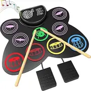 Epzia 9-Pad Silicon Electronic Drum Set with Headphone Jack, Foot Pedals, Sticks, Built-in Speakers - Kids on Christmas and Birthdays - Ideal Electric Drums Kit