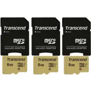 3 Units Transcend 8GB UHS-1 Class 10 micro SD with SD Adapter