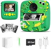 Lizzbey Instant Print Camera for Kids, 1080P Kids Digital Camera Toys with Dinosaur Cover, 48MP Toddler Camera, Best Gifts for 3 4 5 6 7 8 9 10 Year Old Girls Boys